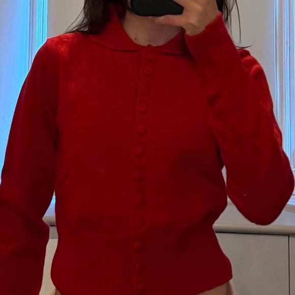 Red Button-Up Cardigan - Picture 2 of 5